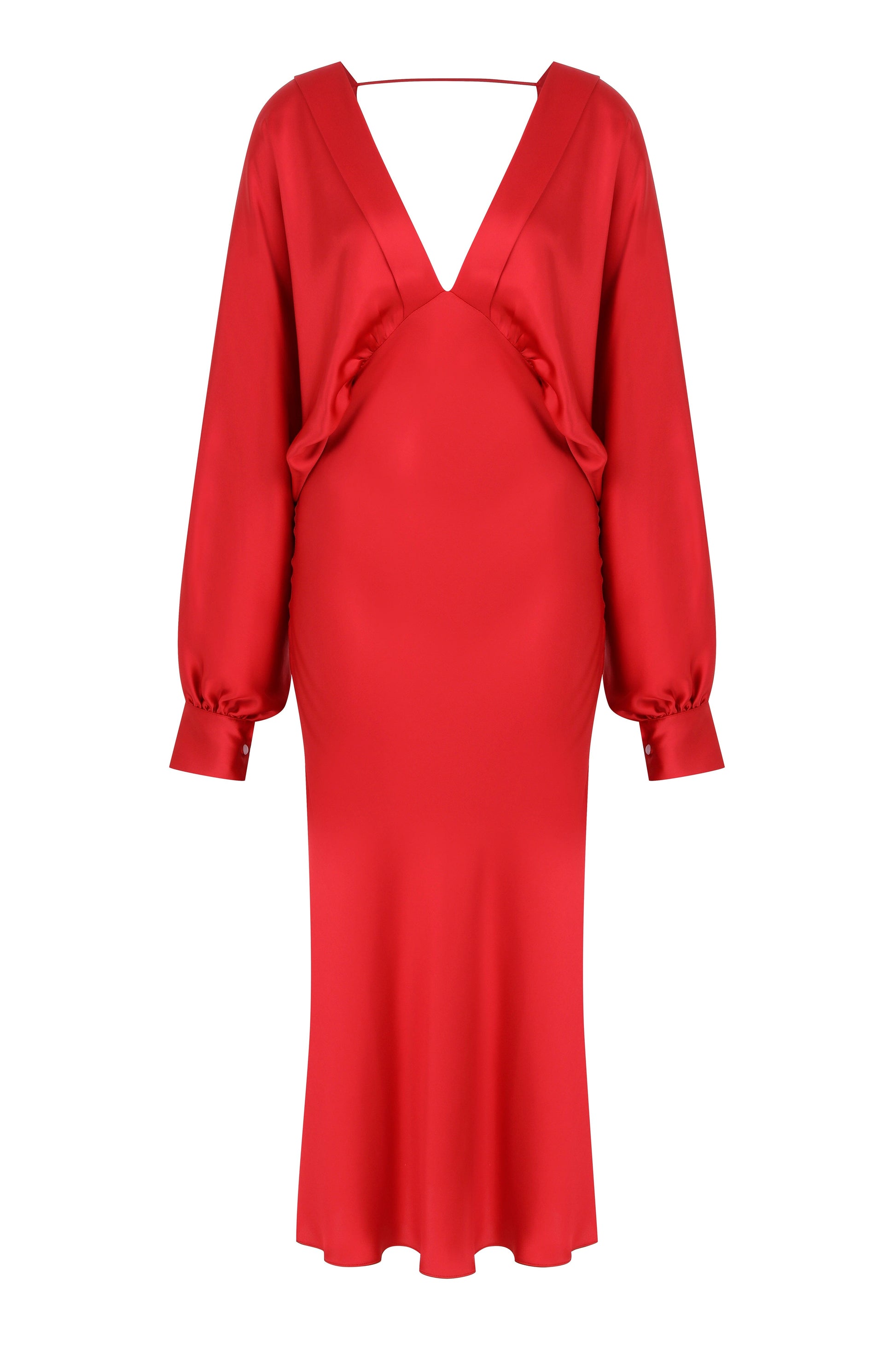 Mila V Neck Satin Dress in Red Nazli Ceren 