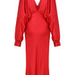 Mila V Neck Satin Dress in Red Nazli Ceren 