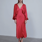 Mila V Neck Satin Dress in Red Nazli Ceren 