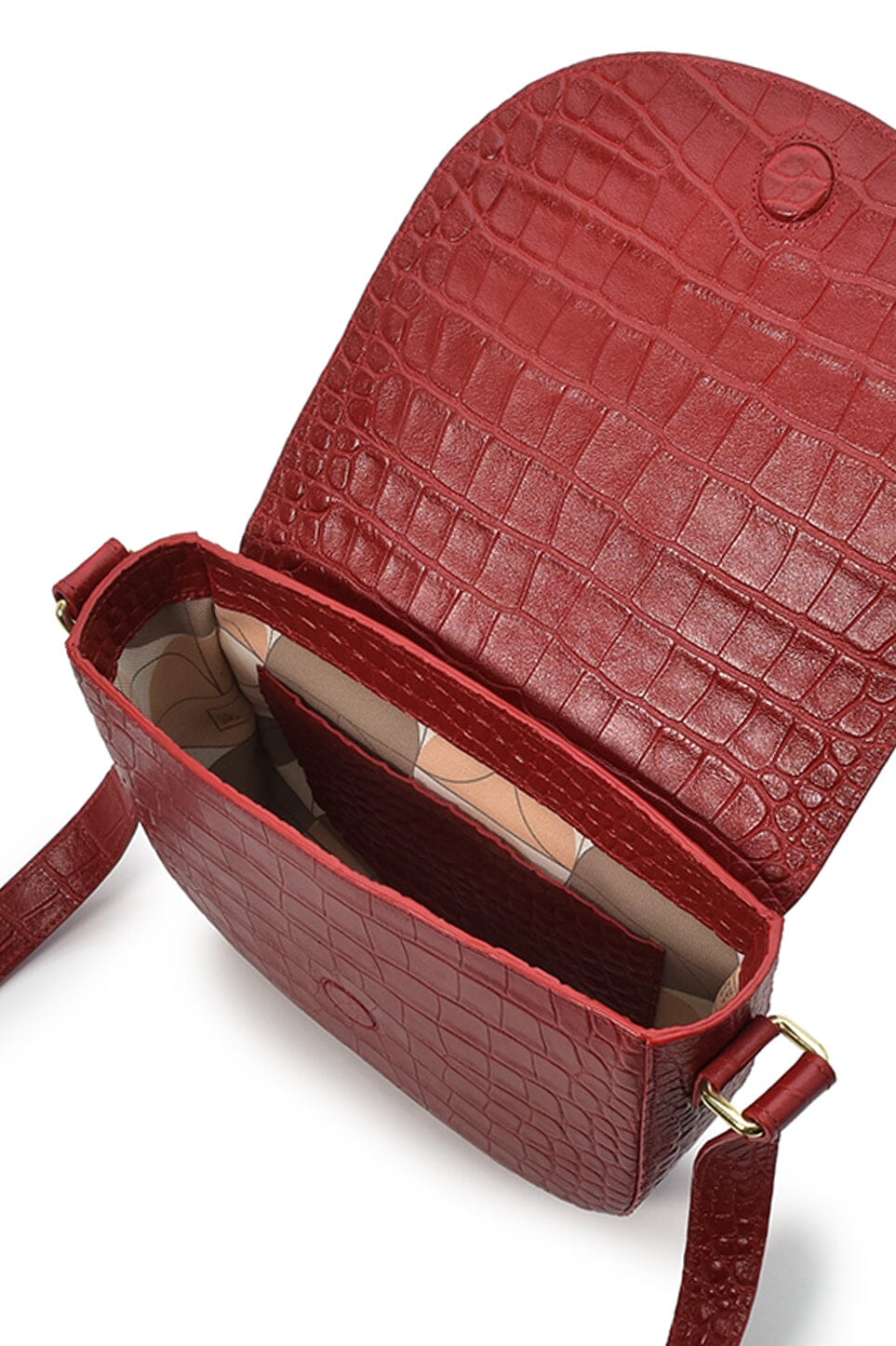 Soft red coconut engraved leather flap shoulder bag Bolsos Leandra 