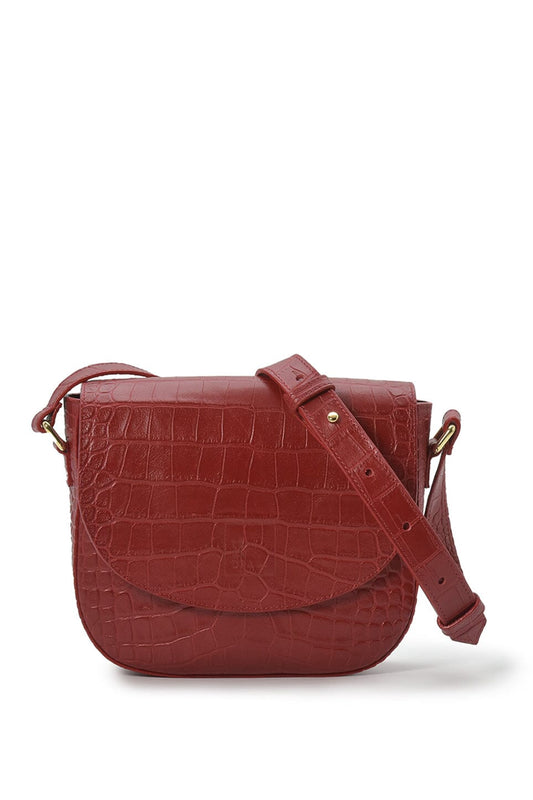 Soft red coconut engraved leather flap shoulder bag Bolsos Leandra 