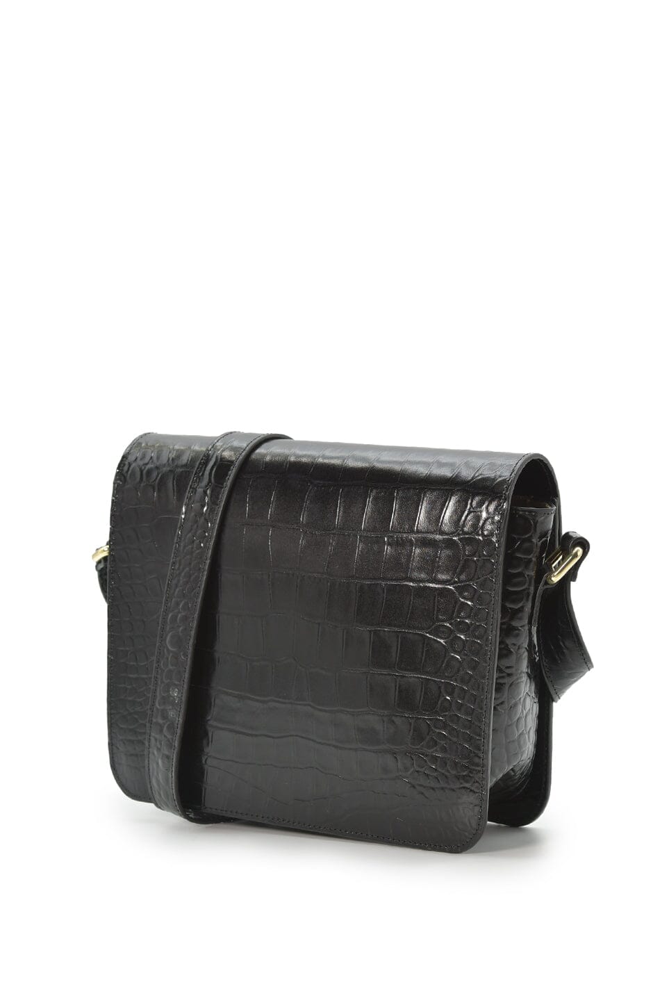 Square shoulder bag with printed black leather flap Crossbody Bags Leandra 