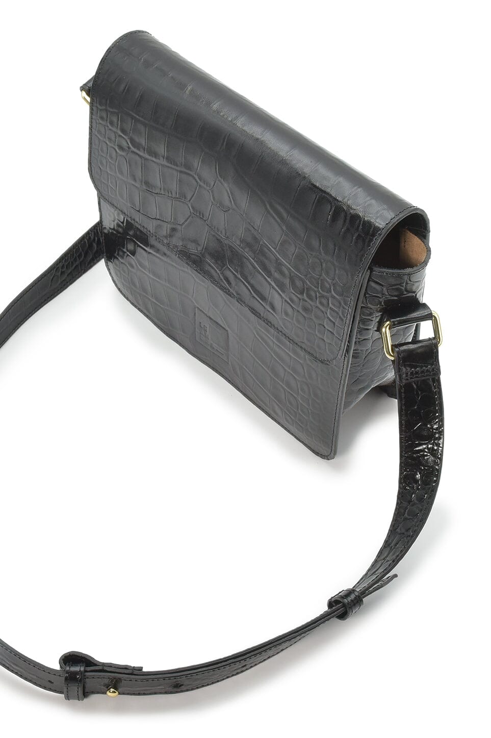 Square shoulder bag with printed black leather flap Crossbody Bags Leandra 