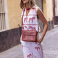 Square shoulder bag with printed red leather flap Crossbody Bags Leandra 