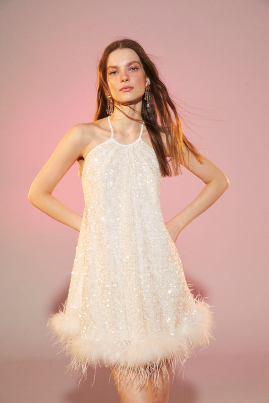 Yvonne Sequin Mini Dress in Crystal White Dresses Nazli Ceren 