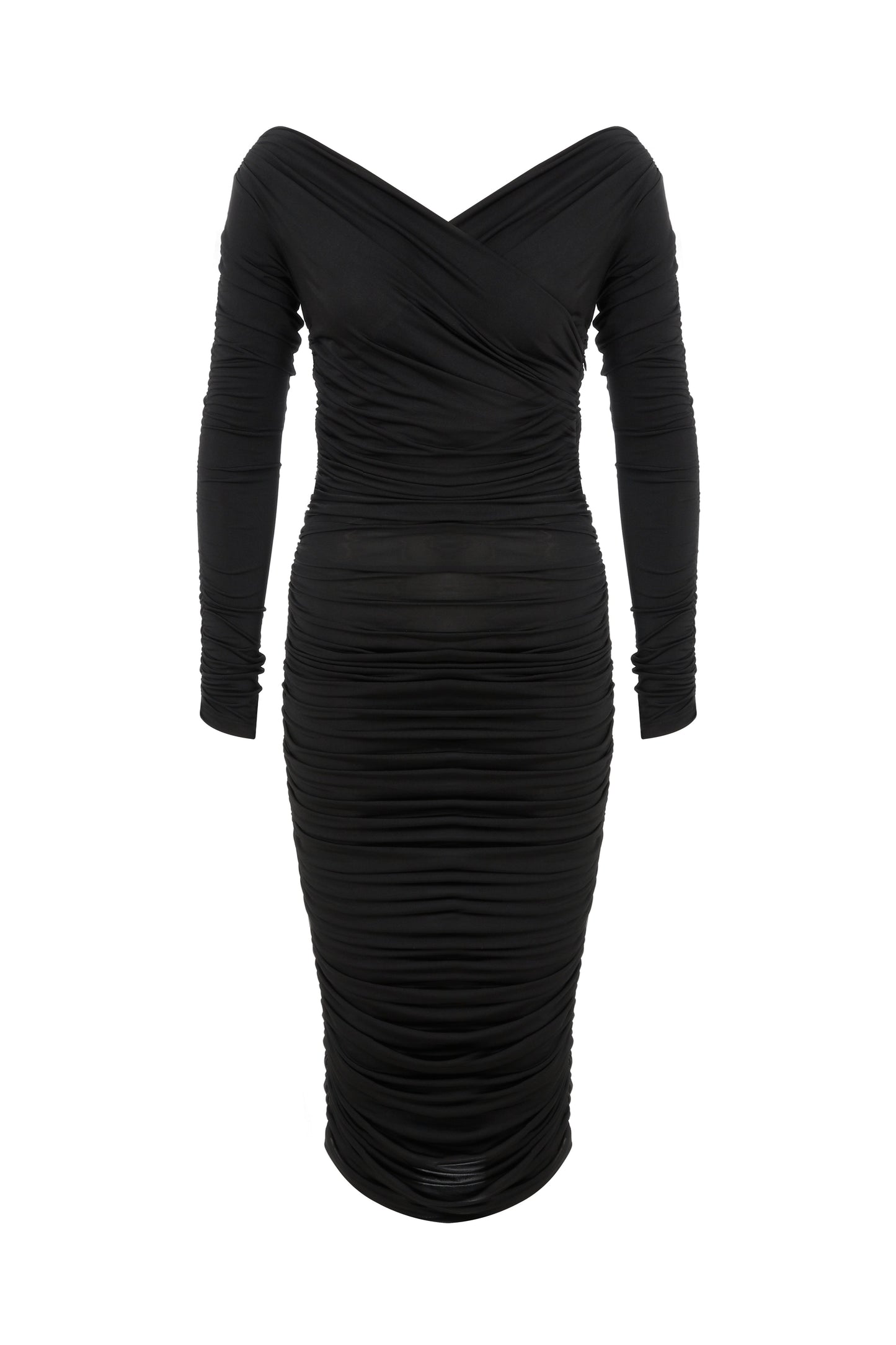 Jilou Draped Jersey Midi Dress in Noire