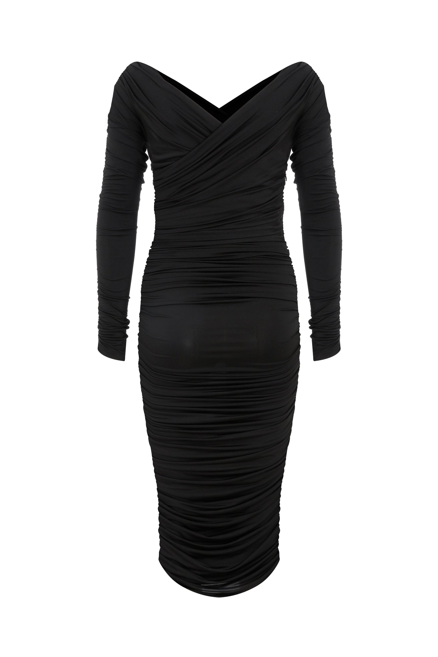 Jilou Draped Jersey Midi Dress in Noire