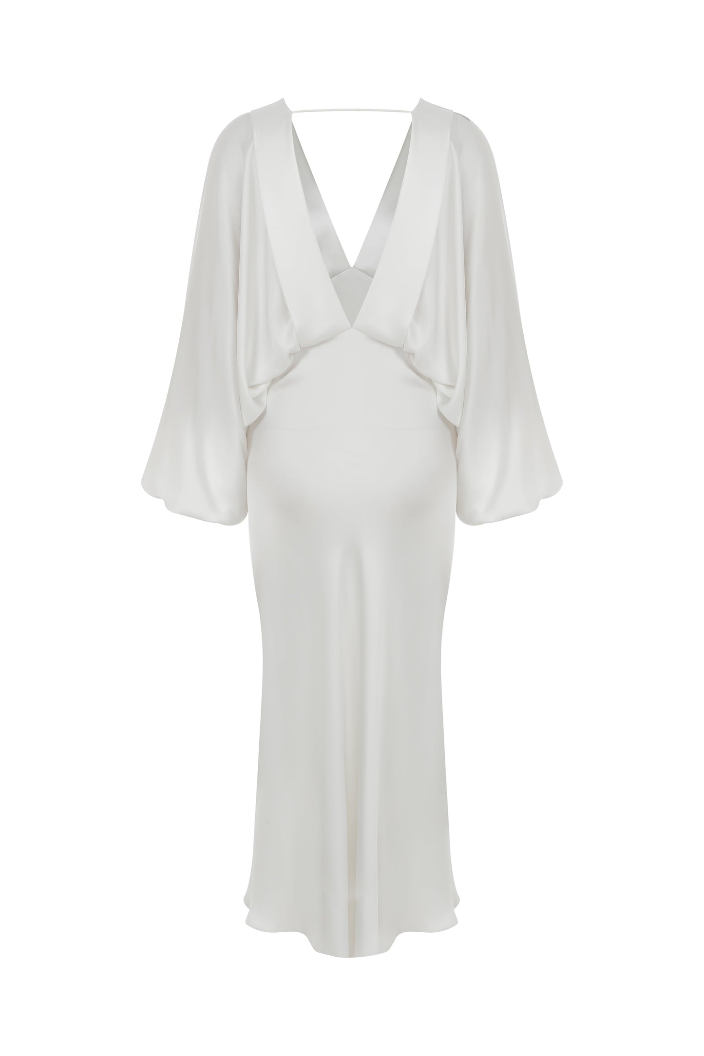 Mila V neck Satin Dress in White