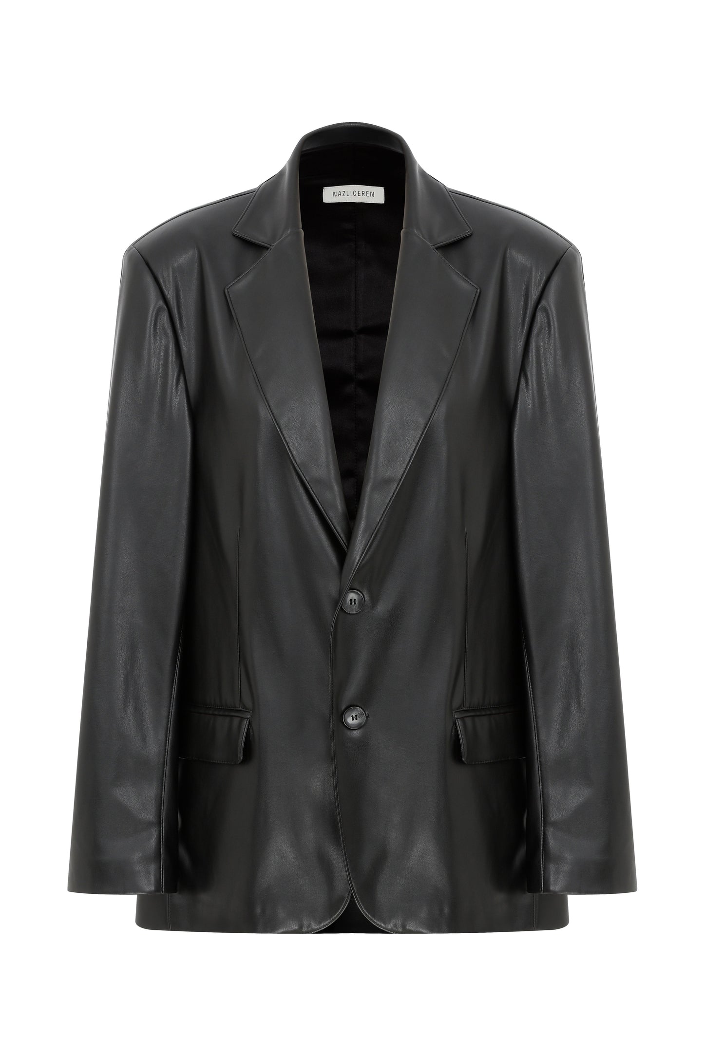 Boxy Vegan Leather Blazer in Noire