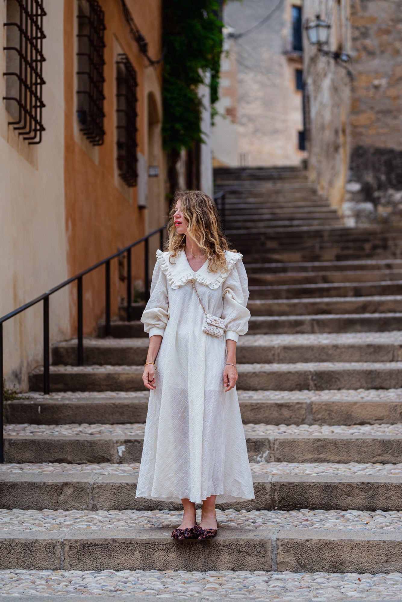 Midi Jackard dress with a Peter Pan collar