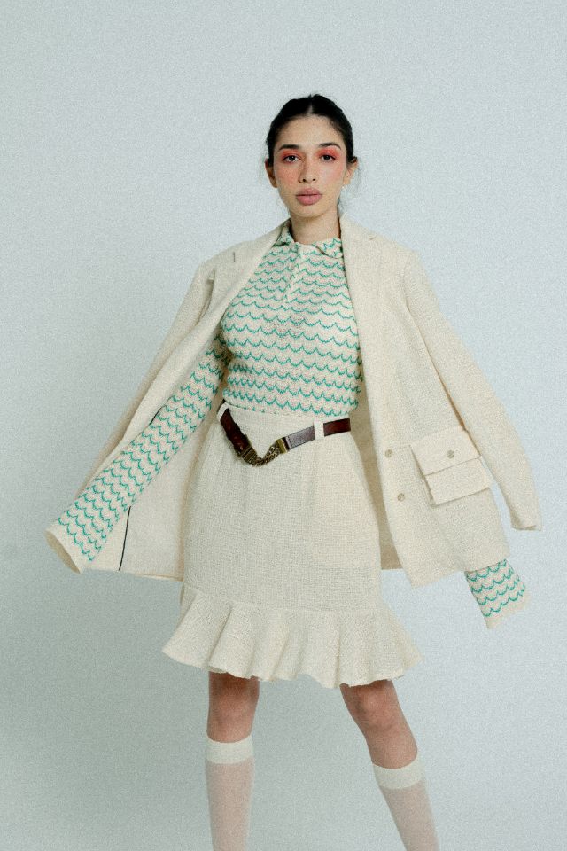 Light Weight Cotton Knit High Waist Skirt with Ruffled Hem Sand