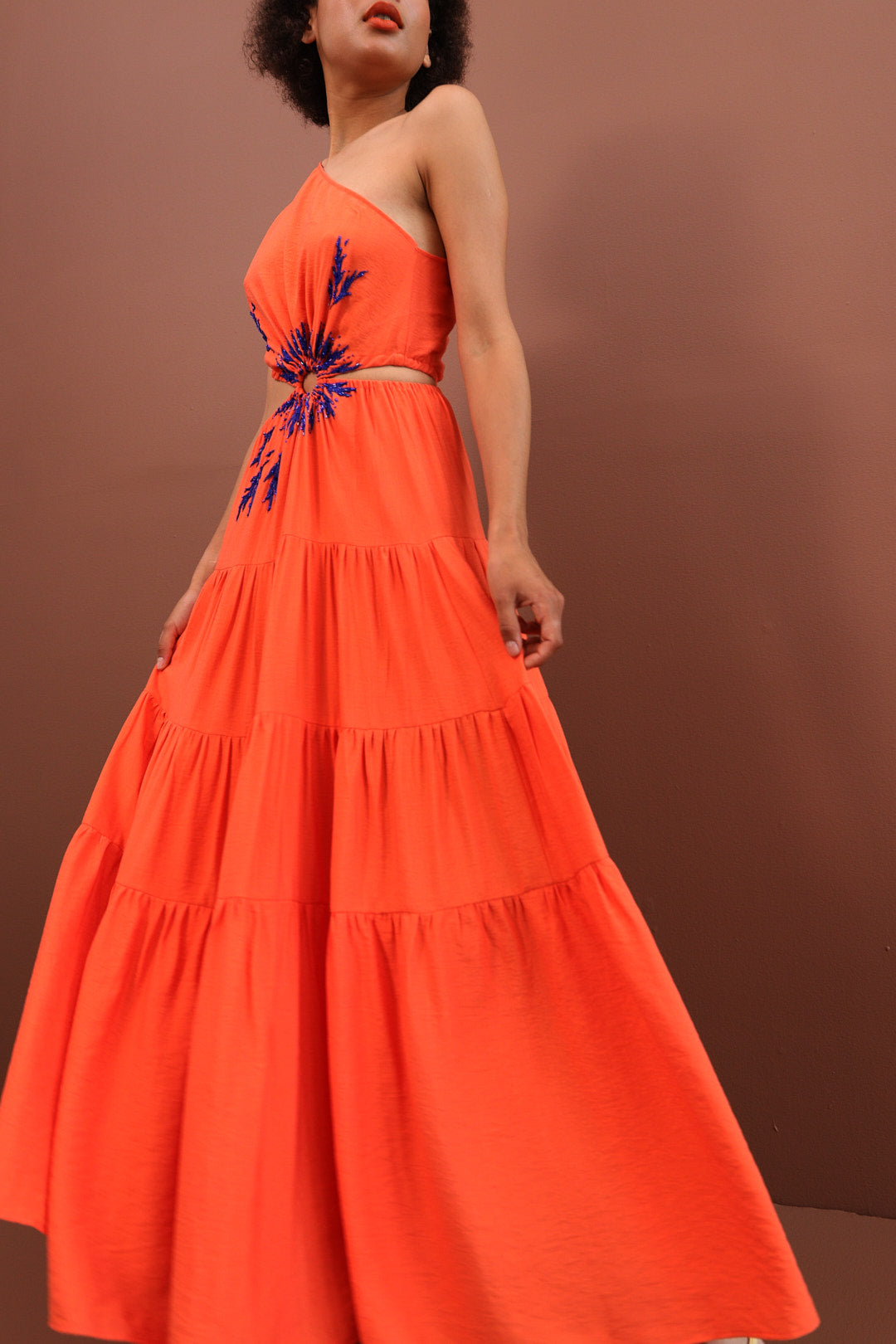 Orange dress with hand-made embroidery