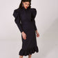 Jacquard midi dress with puff-shoulder sleeves