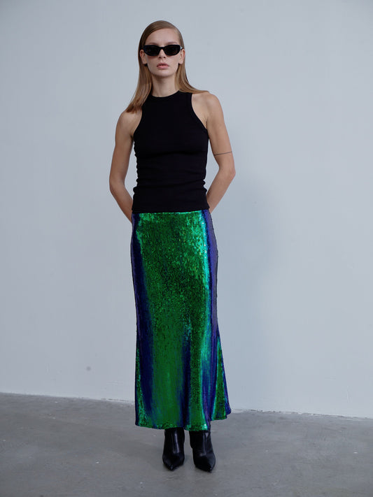 Joelle Sequin Maxi Skirt in Océan Bleu