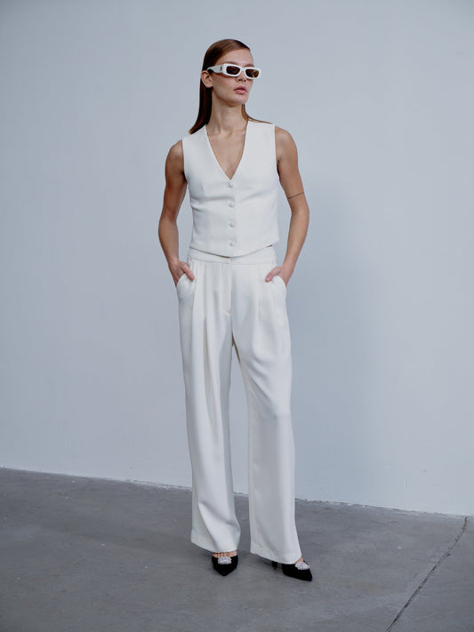 Tina Crepe Trousers in Blanche