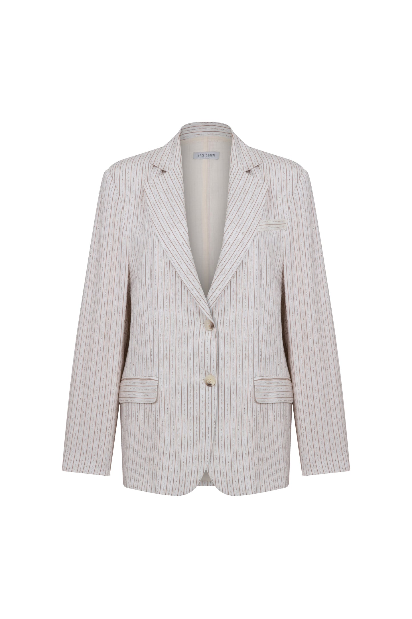 Boxy Striped Linen Jacket in Walnut