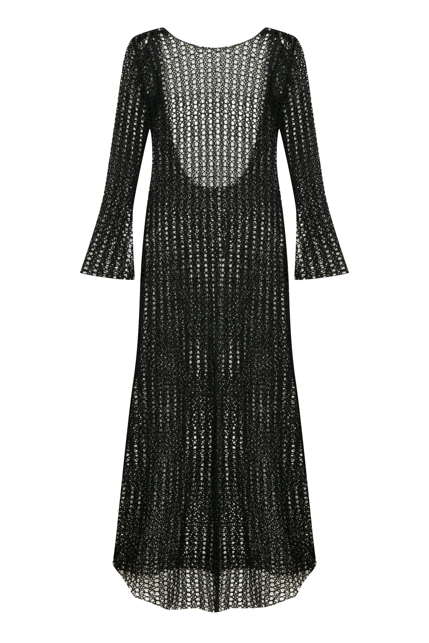 Riona Open-Back Crochet Long Dress in Black