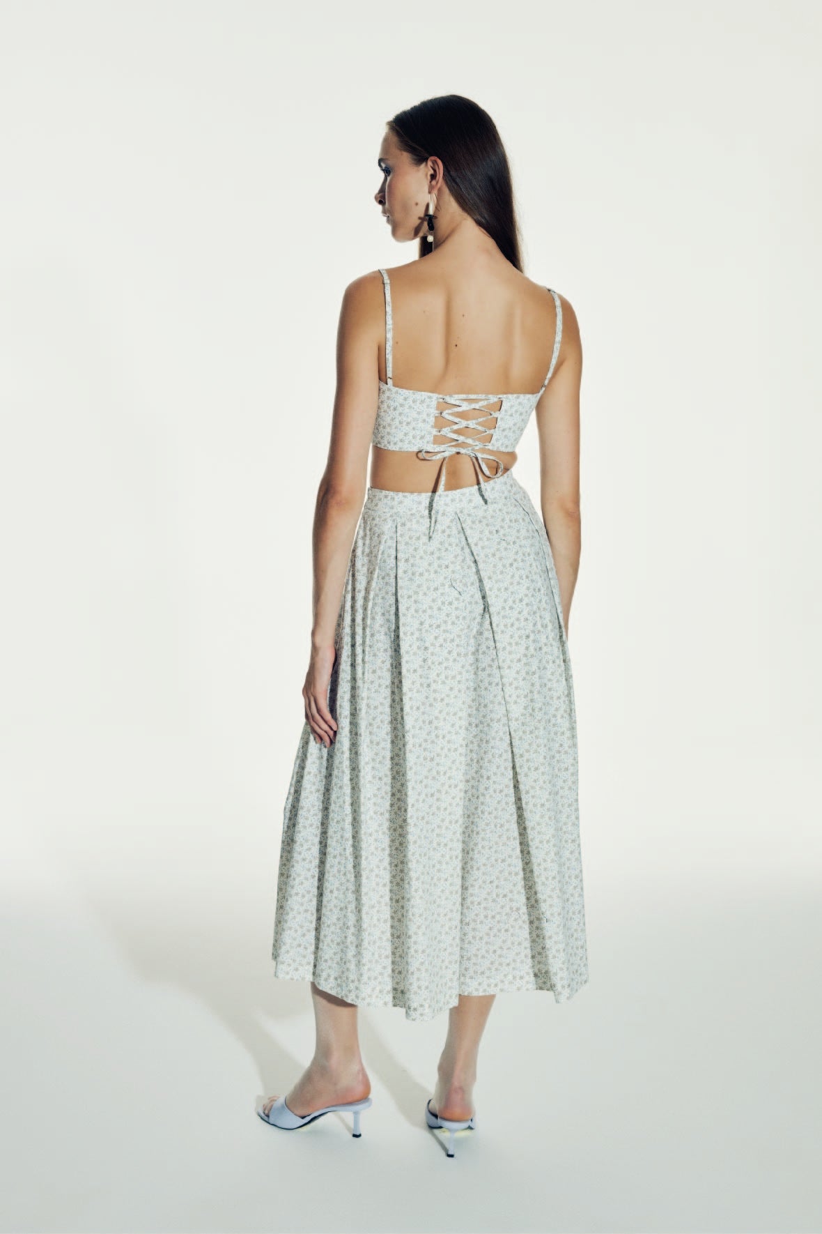 June Printed Cotton Midi Skirt in Cannoli Cream