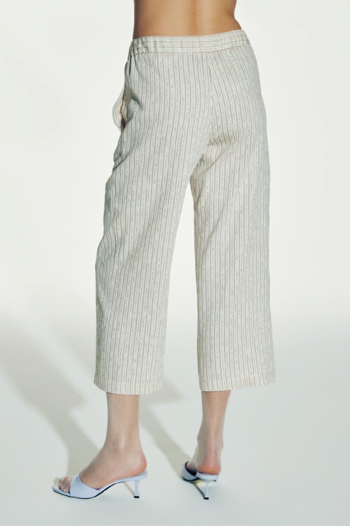 Kyra Striped Linen Trousers in Walnut