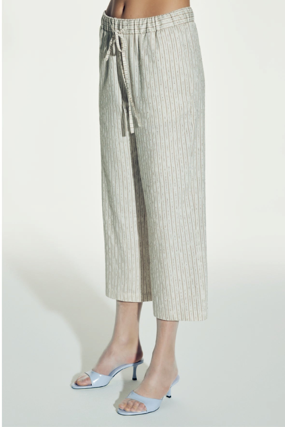 Kyra Striped Linen Trousers in Walnut