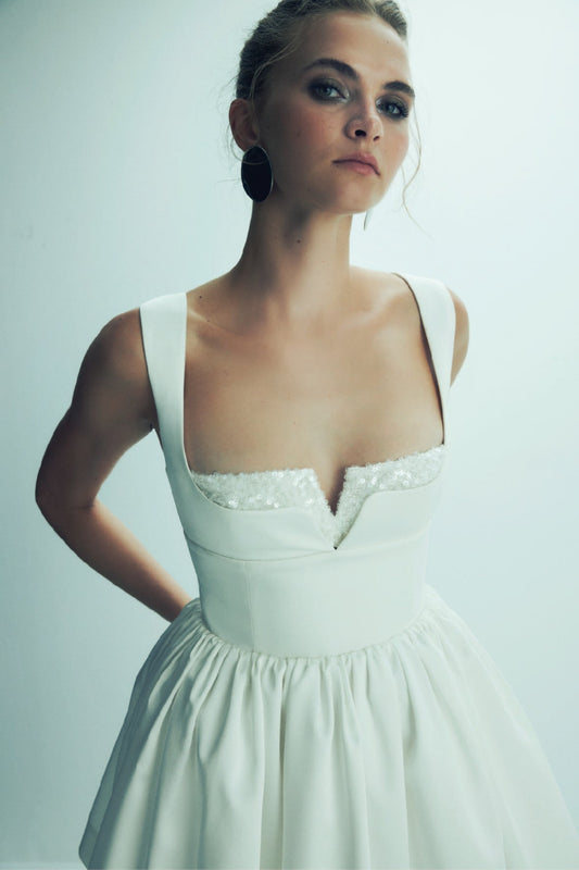 Leanne Satin Mini Dress in Lily White