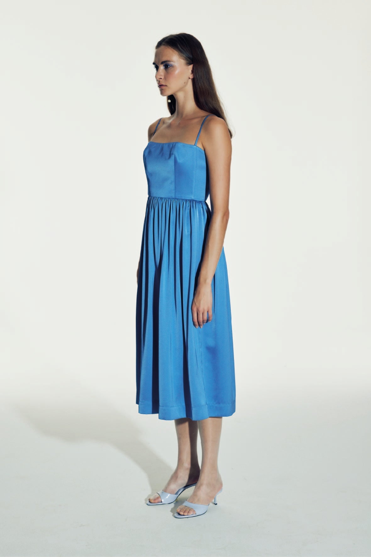 Liette Satin Midi Dress in Ultramarine